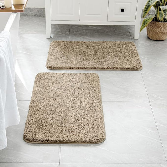 MIULEE Tan Soft Bathroom Rugs Set 2 Piece Soft Bath Mats 20x30 Inch | Soft Absorbent Microfiber Bath Rugs, Non Slip, Quick Dry, Fluffy Bath Rugs for Bathroom Floor Tub Showers, Machine Washable