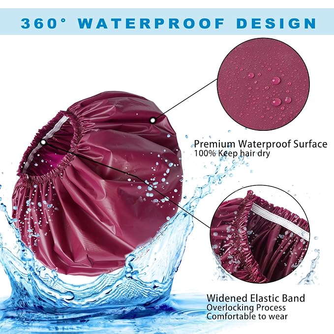 Super Jumbo Shower Cap for Women, 2 PCS Waterproof Hair Caps for Locs | Extra Large, Double Side Reusable PEVA Bath Cap, Washable, Holds Long Thick Twist Braid - Grey+Purple-red