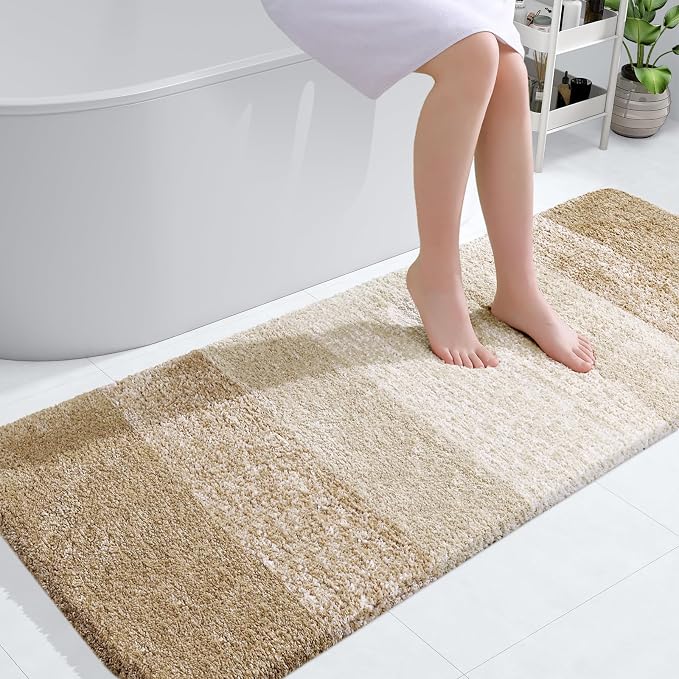 OLANLY Bathroom Runner Rug 45x27, Extra Soft Absorbent Microfiber Bath Rugs | Tan, Non-Slip Quick-Drying Rubber Backing, Machine Washable Long Bath Mat for Floor, Tub and Shower, Home Decor Accessories