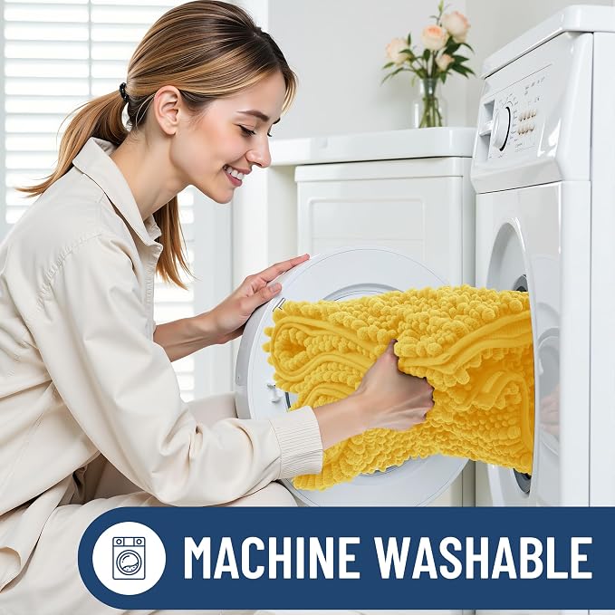Smiry Bathroom Rugs 47X20, Extra Soft Rubber Backing Chenille Bath Mats | Yellow Machine Washable Non Slip Quick Dry Bath Mats for Bathroom Floor, Tub, Shower, Home Decor Accessories
