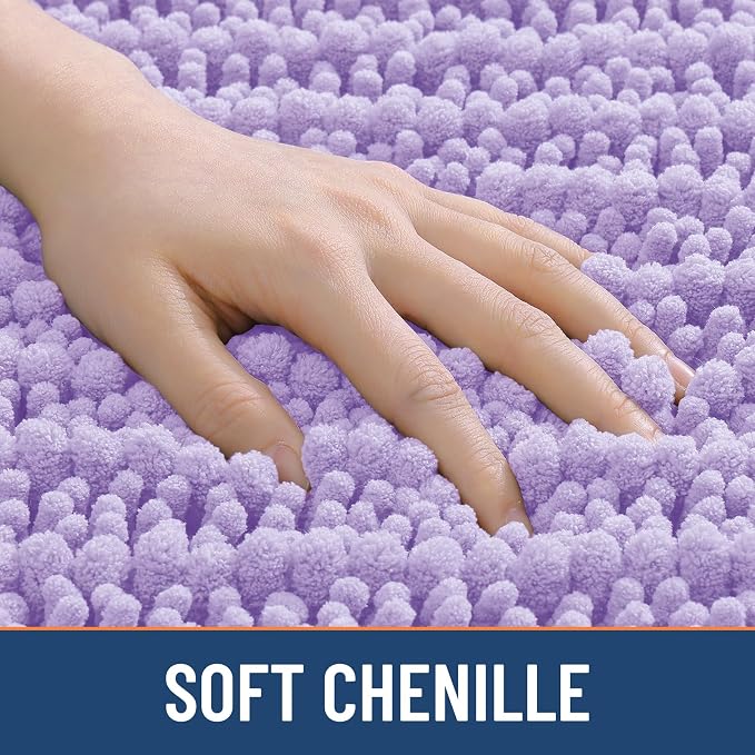 Smiry Bathroom Rugs 30X20, Extra Soft Rubber Backing Chenille Bath Mats | Purple Machine Washable Non Slip Quick Dry Bath Mats for Bathroom Floor, Tub, Shower, Home Decor Accessories