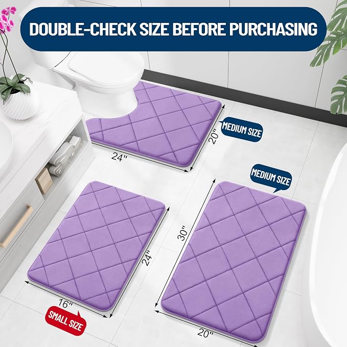 OLANLY Memory Foam Bath Mat 59x20, Ultra Soft and Absorbent Bathroom Rugs | Lavender, Quick Dry, Machine Washable Shower Bath Rugs, Comfortable Bath Carpet for Bathroom Floor, Tub and Shower