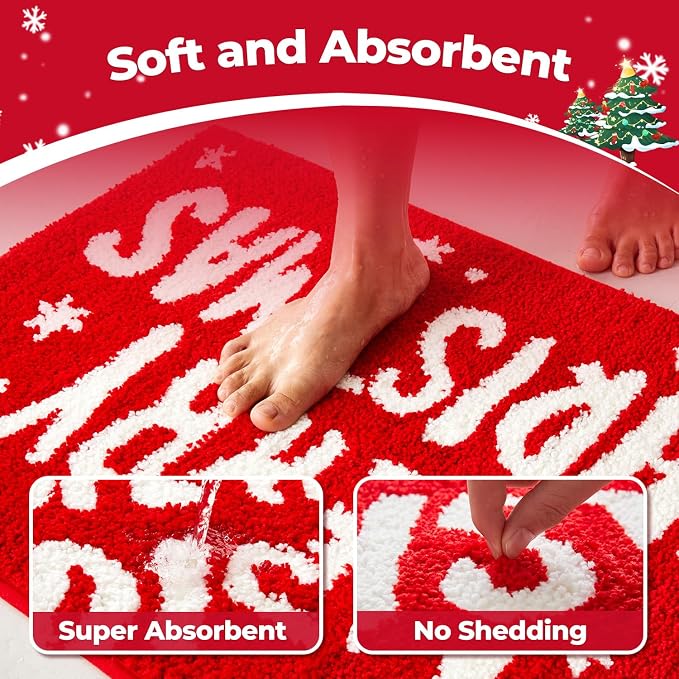 TYUU Christmas Bathroom Rugs, Extra Soft Absorbent Bath Rug Non Slip Washable Bathroom Mat Holiday Xmas Home Decor Indoor Bath Mat, Merry Christmas, 24"x36"