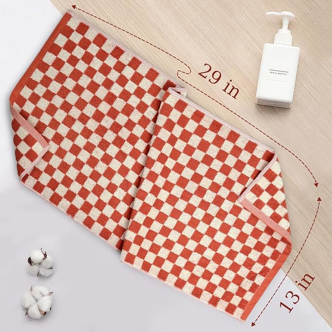 Checkered Hand Towel (13x29 Inches) - Kitchen Hand Towels Pack of 4, | Absorbent Cotton Rags for Bathroom Face Gym Fall Kitchen Towels