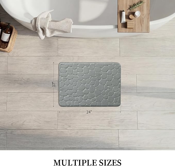 YIHOUSE Memory Foam Bath Mat Cobblestone Bathroom Rugs Super Water Absorbent Bath Mats for Bathroom Machine Washable Bath Rugs(17x24,Light Gray)