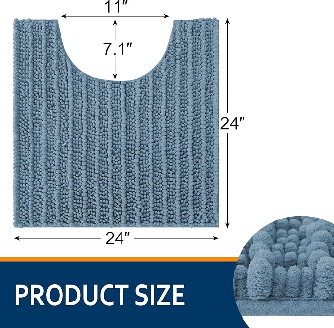 Smiry Bathroom Toilet Rugs U Shaped 24x24, Chenille Bath mats for Toilet | Grayish Blue Extra Soft Absorbent Non Slip Rubber Backing Contour Bath Rugs for Toilet, Machine Washable Contoured Bath Mats