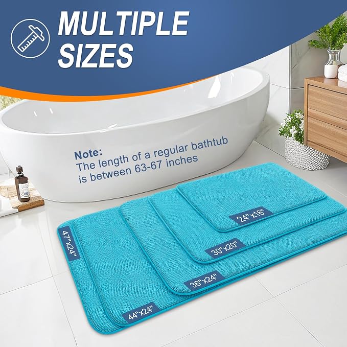 OLANLY Memory Foam Bathroom Runner Rugs 44x24, Absorbent Long Mat, Aqua Sky | Soft Quick Dry Bath Rugs, Non-Slip Carpet, Machine Washable Mat for Bathroom Floor, Tub and Shower, Home Decor Accessories
