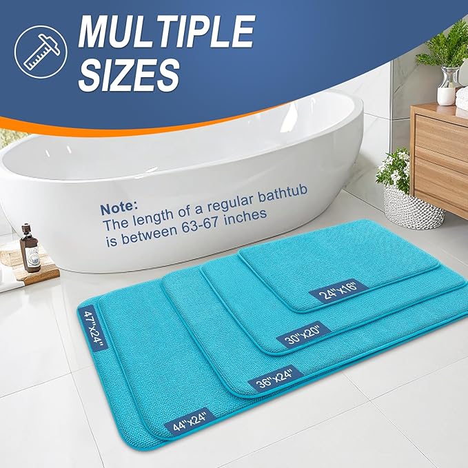 OLANLY Thick Memory Foam Bathroom Rugs 36x24, Absorbent Bath Mat, Aqua Sky | Soft Quick Dry Bath Rugs, Non-Slip, Machine Washable Carpet for Bathroom Floor, Tub and Shower, Home Decor Accessories