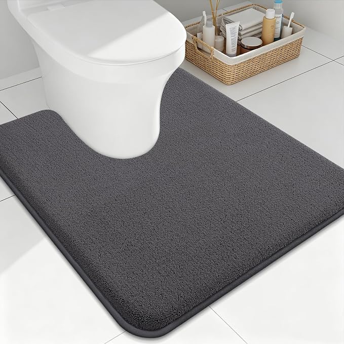 Smiry Memory Foam Toilet Rugs U Shaped 24x20, Extra Soft Bath Mat | Dary Grey Quick Dry, Machine Washable Bath Mats for Bathroom, Shower, Tub and Home Decor Accessories