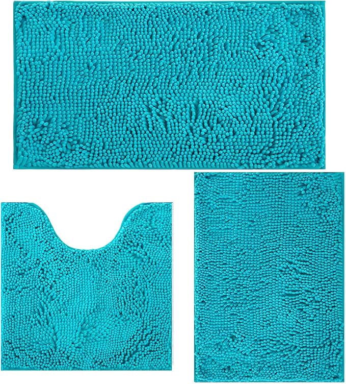 Bathroom Rugs Sets 3 Piece Non Slip,Bath Rugs with PVC Backing Bath Carpet,Bathroom Rug Washable,Absorbent,Plush Carpet Mats,Bath Mats for Bedroom, Kitchen,Tub,Home Decor (Turquoise)
