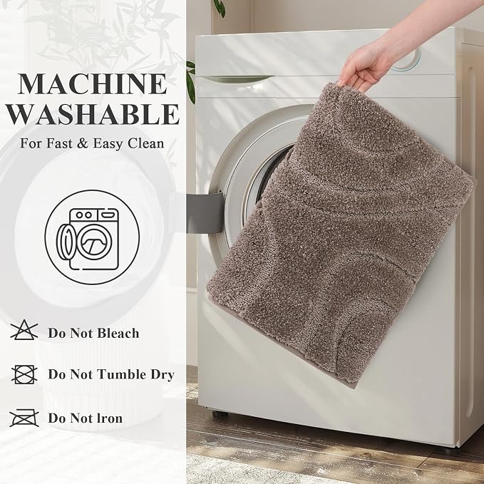 HEBE Bathroom Rugs Sets 5 Piece, Non Slip Washable Absorbent Bath Mat Set | Super Soft Plush Microfiber Bathroom Mats with Runner Set, Solid Bathmat with U-Shaped Toilet Rug Cover Set for Tub, Shower