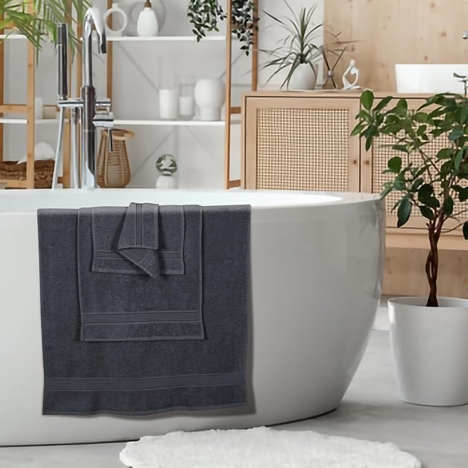 Ultra Soft 6 Pack Cotton Towel Set, Contains 2 Bath Towels 28x55 inch, 2 Hand Towels 16x24 inch & 2 Wash Coths 12x12 inch, Ideal Everyday use, Compact & Lightweight - Charcoal Grey