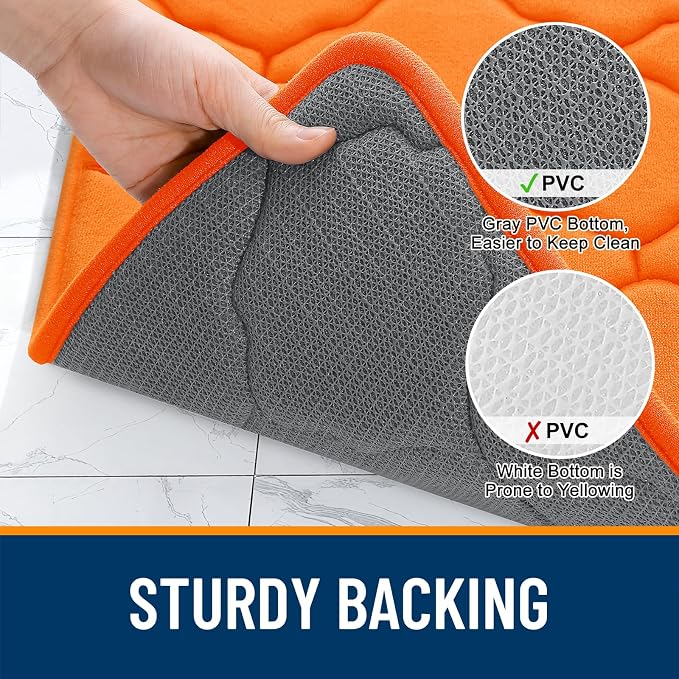 OLANLY Memory Foam Bath Mat Rug 44x24, Ultra Soft Bathroom Rugs, Orange | Thick Absorbent Carpet, Non-Slip Backing, Machine Washable, for Bathroom Floor, Tub, Shower and Home Decor Accessories