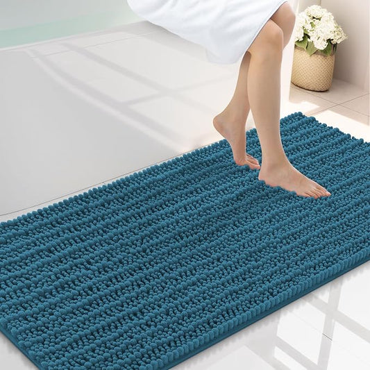 Smiry Bathroom Rugs 47X24, Extra Soft Rubber Backing Chenille Bath Mats | Peacock Blue Machine Washable Non Slip Quick Dry Bath Mats for Bathroom Floor, Tub, Shower, Home Decor Accessories