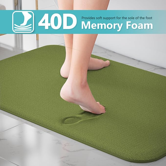 Green Bathroom Set Extra Soft Memory Foam Bath Mat Sets 3 Piece Non Slip Absorbent & Dry Living Mat Sets Washable Bath Carpets with Toilet Rug,Bath Rugs for Bathroom,Tub,Shower,Kitchen,Bedroom