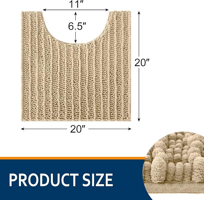 Smiry Bathroom Toilet Rugs U Shaped 20X20, Chenille Bath mats for Toilet | Beige Extra Soft Absorbent Non Slip Rubber Backing Contour Bath Rugs for Toilet, Machine Washable Contoured Bath Mats