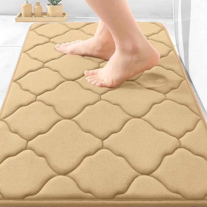OLANLY Memory Foam Bath Mat Rug 30x20, Ultra Soft and Absorbent Bathroom Rugs, Non-Slip, Comfortable, Machine Washable Bath Carpet for Bathroom Floor, Tub, Shower and Home Decor Accessories, Beige | Thick Absorbent Carpet, Non-Slip Backing, Machine Was...