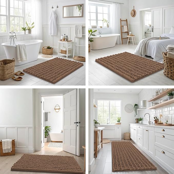Smiry Bathroom Rugs 36X24, Extra Soft Rubber Backing Chenille Bath Mats | Mocha Machine Washable Non Slip Quick Dry Bath Mats for Bathroom Floor, Tub, Shower, Home Decor Accessories