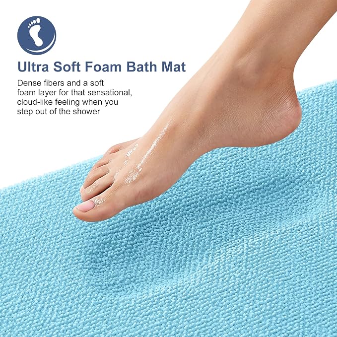 OLANLY Thick Memory Foam Bathroom Rugs 30x20, Absorbent Bath Mat, Sky Blue | Soft Quick Dry Bath Rugs, Non-Slip, Machine Washable Carpet for Bathroom Floor, Tub and Shower, Home Decor Accessories