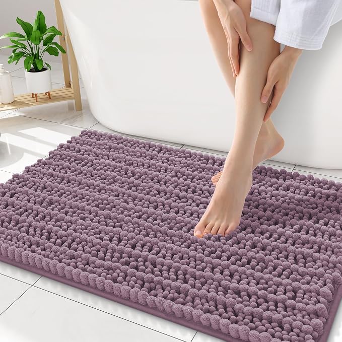 Smiry Bathroom Rugs 34X21, Extra Soft Rubber Backing Chenille Bath Mats | Deep Plum Machine Washable Non Slip Quick Dry Bath Mats for Bathroom Floor, Tub, Shower, Home Decor Accessories