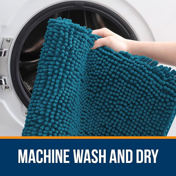 OLANLY Chenille Bathroom Rugs Sets 2 Piece, 30"x20"+24"x16", Peacock Blue | Ultra Soft Absorbent Bath Rugs Set, Rubber Backing Non-Slip, Quick Dry, Machine Washable Bath Carpet, Home Decor Accessories