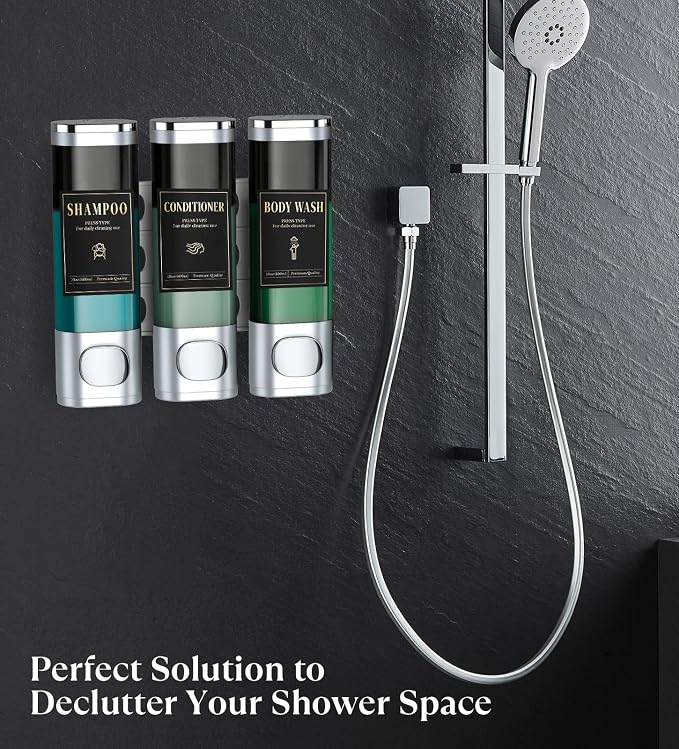 Luxspire Shampoo and Conditioner Dispenser, Shower Soap Dispenser 3-Chamber | Lockable Large Capacity 900ml No-Drill Wall-Mounted Shampoo and Body Wash Dispenser for Bathroom Hotel Kitchen Airbnb