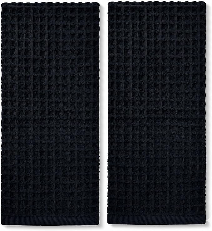 Jacquotha Black Waffle Cotton Hand Towels Set of 2 – Quick Dry, Low Lint | Towels for Bathroom, Kitchen & Daily Life, 13" x 29"