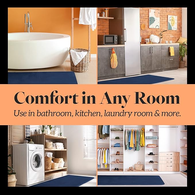Memory Foam Bath Mat Non Slip Absorbent Super Cozy Velvet Bathroom Rug Carpet (24 inches X 48 inches, Navy)