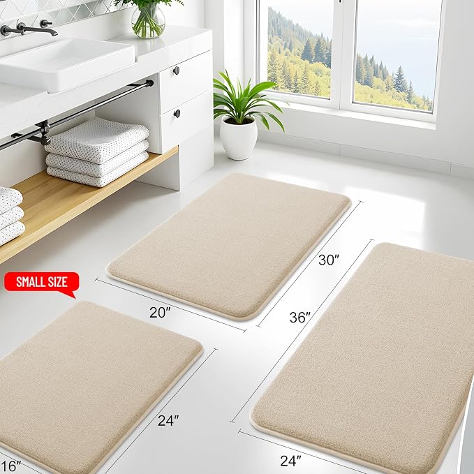 Smiry Memory Foam Bath Mat 40x24, Extra Soft Absorbent Bathroom Rugs | Beige Quick Dry, Machine Washable Bath Mats for Bathroom, Shower, Tub and Home Decor Accessories