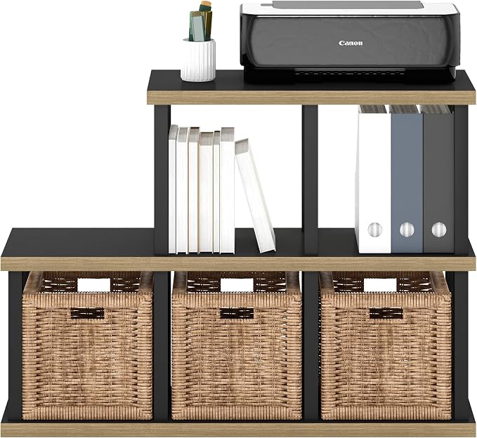 Furinno Turn-N-Tube No Tools Decorative Display Shelf, 5-Cube, Americano/Black
