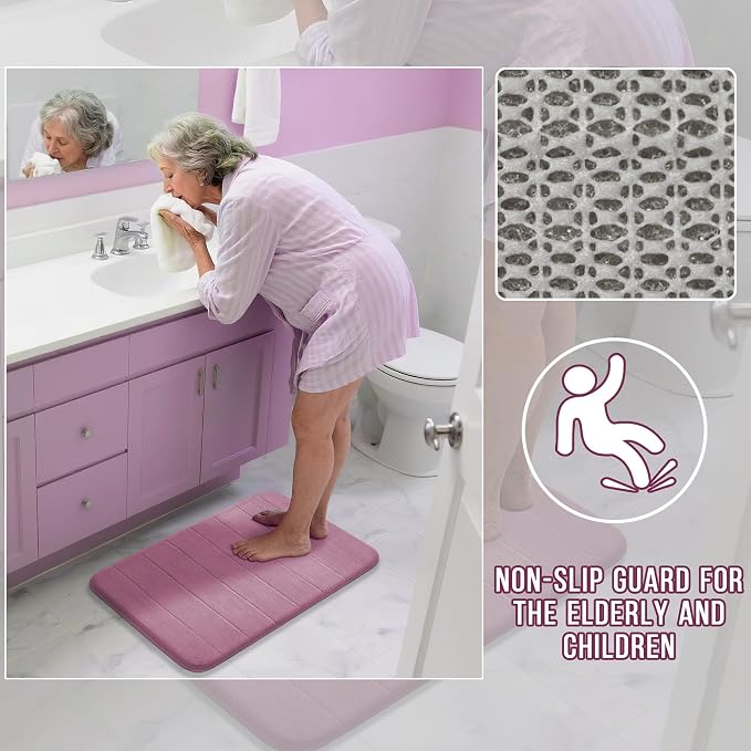 Yimobra Memory Foam Bath Mat, Super Soft Absorbent Bathroom Rug Non Slip 31.5x20 Inch, Quick Dry, Machine Washable Floor Carpet for Tub Shower, Home Decor Accessories, Mauve