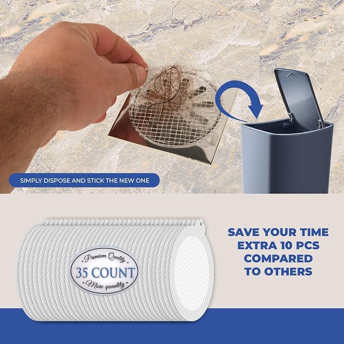 35 Pack Hair Catcher Shower Drain Disposable Mesh Stickers (Hair Catcher Single Ear)
