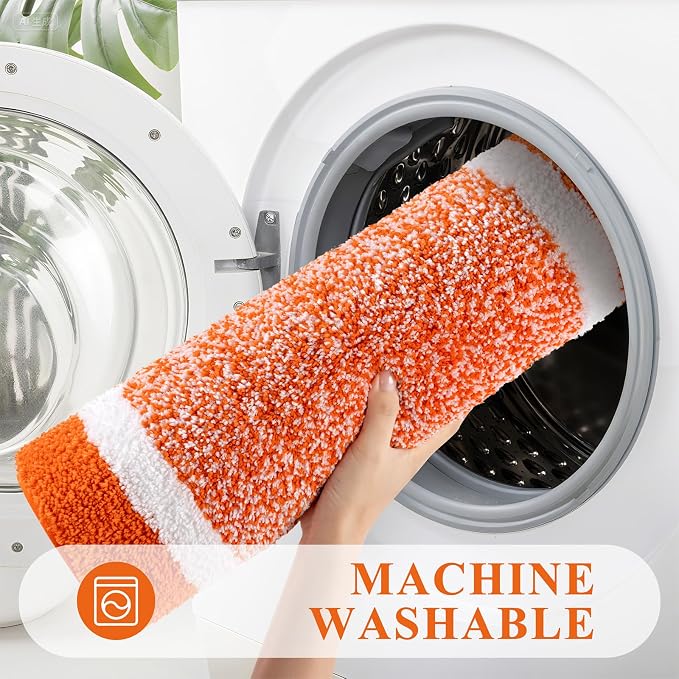 Pauwer Bathroom Rugs 3 Piece Set, Non Slip Washable Bath Mat, Orange | Soft Plush Microfiber, Super Absorbent Floor Carpet, U Shaped Toilet Mats, Quick Dry, Shaggy Shower Rugs Runners