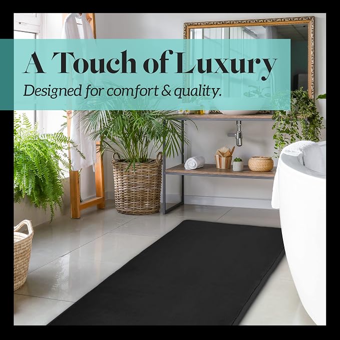 Memory Foam Bath Mat Non Slip Absorbent Super Cozy Velvet Bathroom Rug Carpet (20 inches X 32 inches, Black)