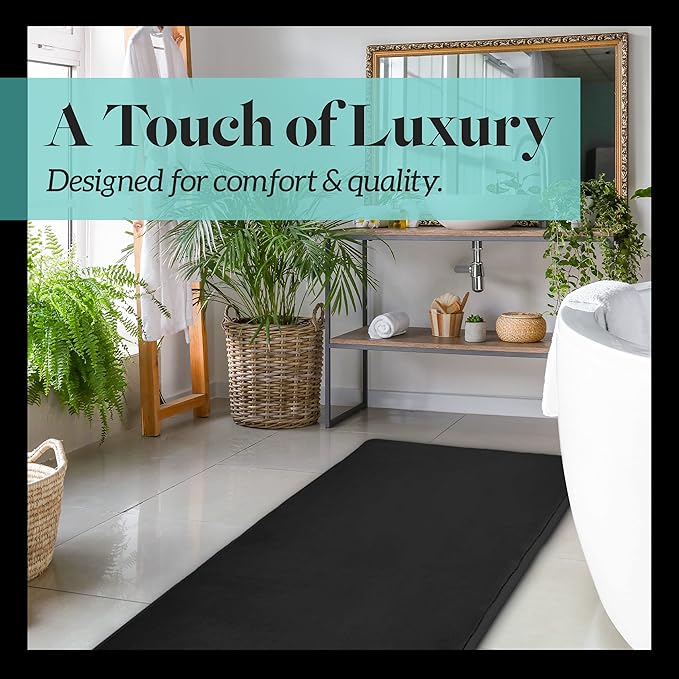 Memory Foam Bath Mat Non Slip Absorbent Super Cozy Velvet Bathroom Rug Carpet (22 inches X 42 inches, Black)