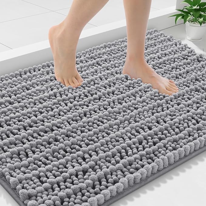 Smiry Bathroom Rugs 36X24, Extra Soft Rubber Backing Chenille Bath Mats | Grey Machine Washable Non Slip Quick Dry Bath Mats for Bathroom Floor, Tub, Shower, Home Decor Accessories