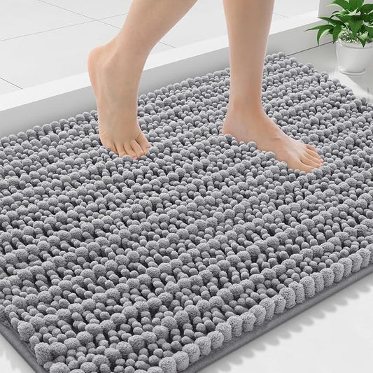 Smiry Bathroom Rugs 36X24, Extra Soft Rubber Backing Chenille Bath Mats | Grey Machine Washable Non Slip Quick Dry Bath Mats for Bathroom Floor, Tub, Shower, Home Decor Accessories