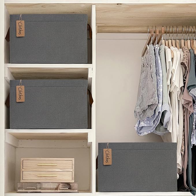 CHICVITA Storage Baskets Large Storage Bins for Organizing, Clothes Storage Bins, Closet Organizers and Storage, Small Laundry Basket for Shelves, 16 ¾" L x 11" W x 9 ¾" H, Grey, 2-Pack
