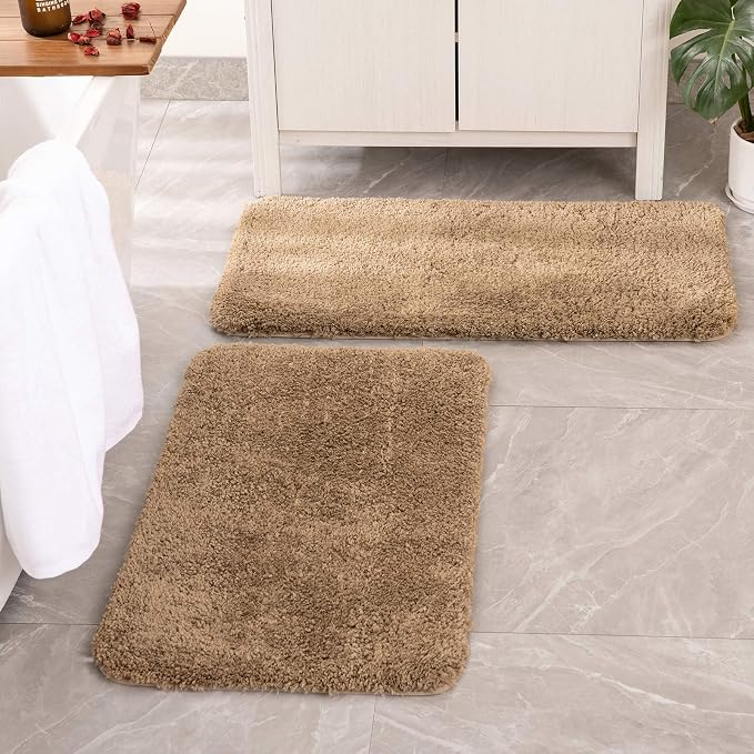 MIULEE Light Brown Bathroom Rugs Set 2 Piece Soft Runner Bath Mats 24x44 in | Soft Absorbent Microfiber Bath Rugs, Non Slip, Quick Dry, Fluffy Bath Rugs for Bathroom Floor Tub Showers, Machine Washable
