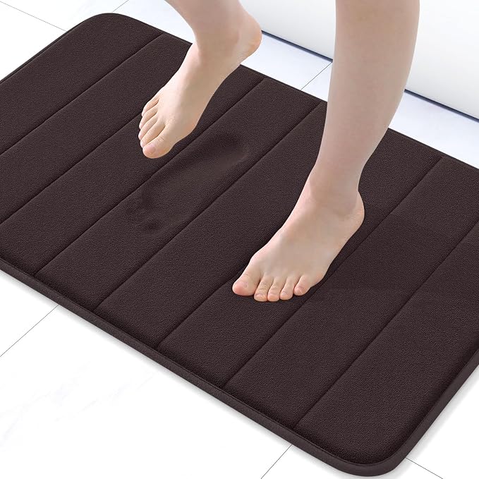 Buganda Memory Foam Bath Mat 24 x 16, Ultra Soft Absorbent Bathroom Rugs | Brown, Machine Washable Quick Dry Bath Mats for Bathroom Floor, Shower and Tub, Home Decor Accessories