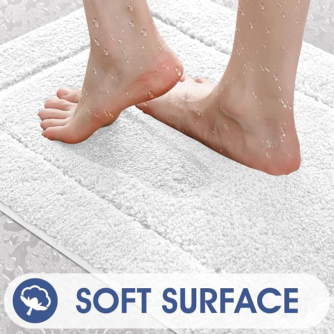 IM HOME Bathroom Rugs Sets 2 Pieces, Ultra Soft Thick Plush Fluffy Microfiber Absorbent Bath Mat, Non-Slip Backing, Machine Washable Bath Mats for Bathroom (24"x17" + U Shape 24"x20", Cream White)