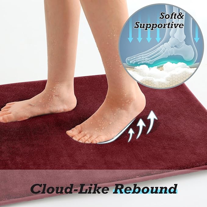Bathroom Rugs Sets 3 Piece, Non-Slip & Quick Dry Bath Mat Set, Ultra Soft Velvet Bath Rugs for Bathroom, Toilet and Shower Floor, Red