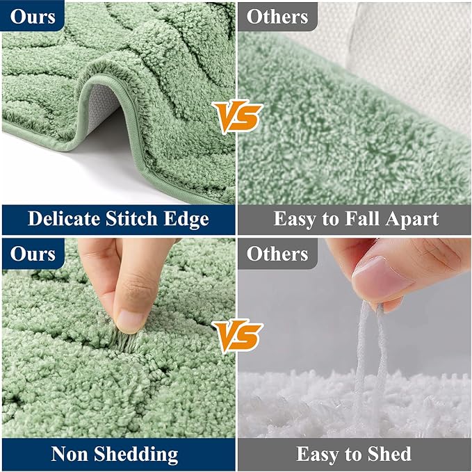 Ileading Bathroom Rugs Sets 5 Piece, Non Slip Washable Bath Mat Set | Absorbent Plush Microfiber Bathroom Mat Set with Toilet Cover, Bath Runner and U-Shaped Contour Rug for Tub, Shower, Green