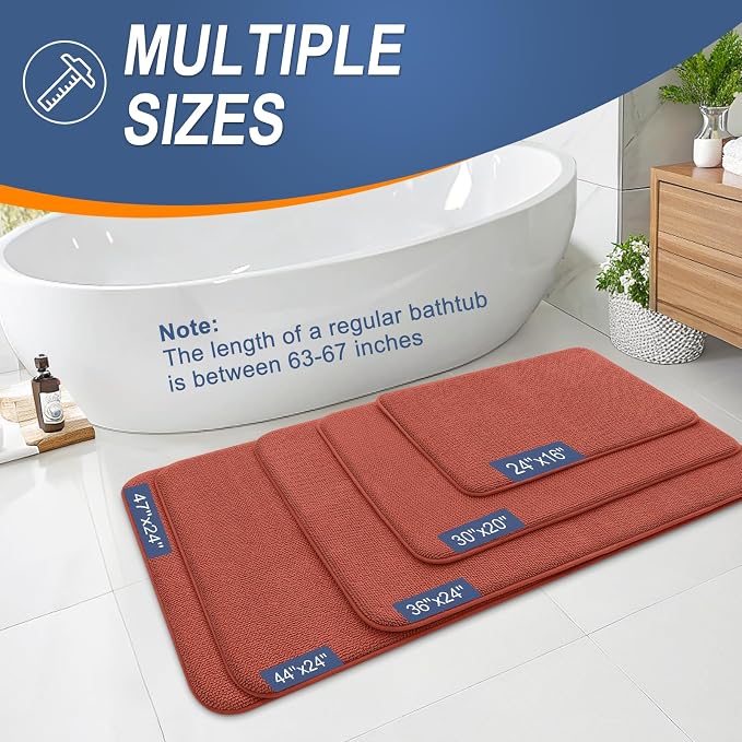 OLANLY Memory Foam Bathroom Runner Rugs 47x20, Long Mats, Rustic Terracotta | Soft Quick Dry Bath Rugs, Non-Slip, Absorbent Machine Washable Mat for Bathroom Floor, Tub and Shower, Home Decor Accessories