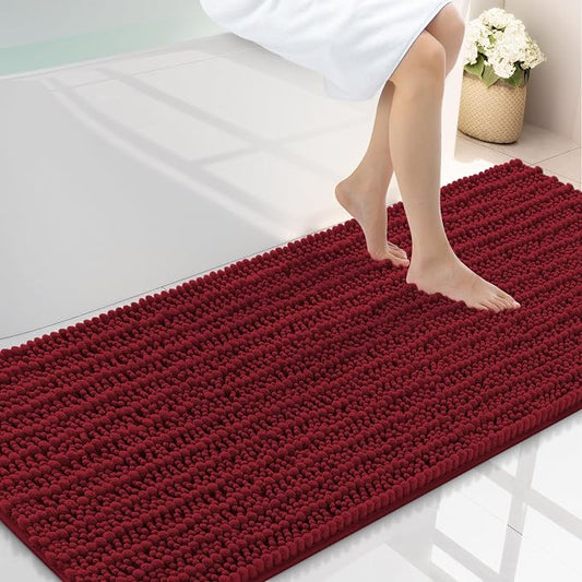 Smiry Bathroom Rugs 59X24, Extra Soft Rubber Backing Chenille Bath Mats | Red Machine Washable Non Slip Quick Dry Bath Mats for Bathroom Floor, Tub, Shower, Home Decor Accessories