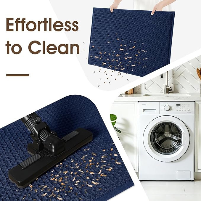 Memory Foam Bath Mat, Ultra Soft Absorbent Waffle Bathroom Rugs, Super Non-Slip PVC Backing Bath Rug Quick Dry, Machine Washable Rug for Tub, Shower, Home Decor Accessory, 24" x 17", Navy Blue
