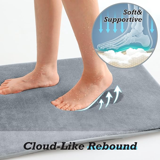 Bathroom Rugs Sets 2 Piece, Non-Slip & Quick Dry Bath Mat Set, Ultra Soft Velvet Bath Rugs for Bathroom, Toilet and Shower Floor, Grey