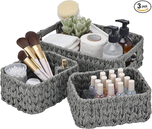 GRANNY SAYS Wicker Storage Baskets for Shelves, Wicker Baskets for Organizing, Small Baskets for Vanity, 3 Pack