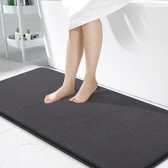 OLANLY Memory Foam Bathroom Runner Rug 50x30, Absorbent Long Mat, Dark Grey | Soft Quick Dry Bath Rugs, Non-Slip Carpet, Machine Washable Mat for Bathroom Floor, Tub and Shower, Home Decor Accessories