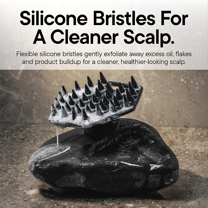 TOOLETRIES Silicone Scalp Scrubber & Hook Shampoo Brush, Scalp Brush for Hair Growth for Men & Women, Exfoliates Dandruff & Oil Build-up, Flexible Bristles for Thick, Thin, Wet & Dry Hair - Charcoal